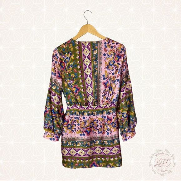 NWT Zara Patterned Silky Faux Wrap Long Sleeve Blouse New Size Medium - Picture 7 of 16